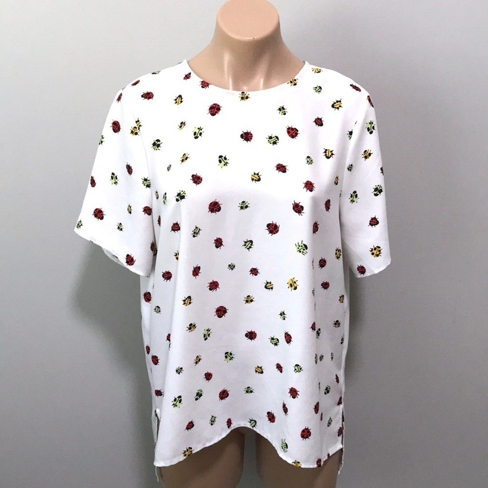 ModCloth Lady Bug Swarm High Low Print Shirt White
